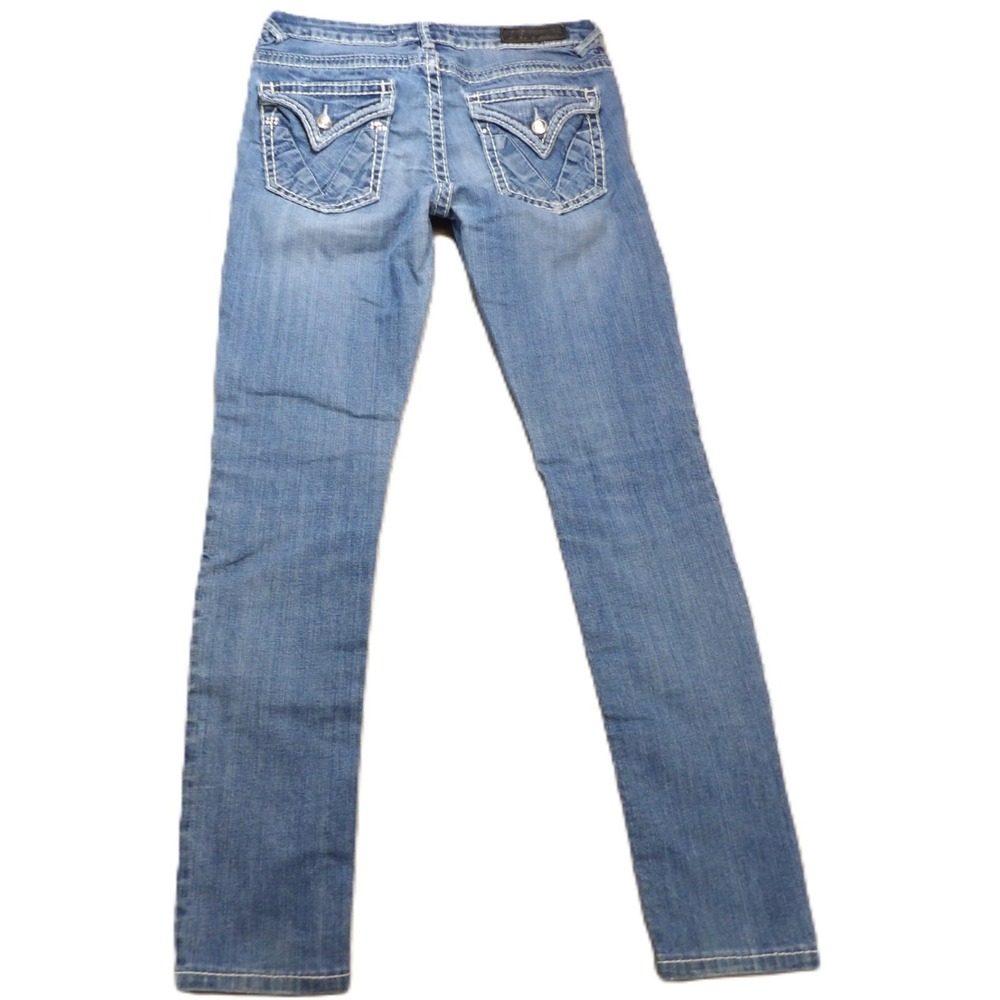 Vigoss Jeans Women 3/4 27 Fit Skinny Thick Stitch Flap Pocket Stretch Denim Blue